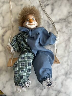 Vintage Plaid Clown Doll on Swing